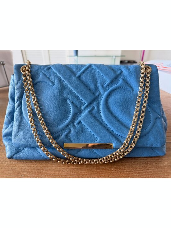 CH CAROLINA HERRERA BLUE EMBOSSED LEATHER SHOULDER OR CROSSBODY BAG main image 2